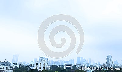 Bird eye view of Buildings in Bangkok, Thailand with the smoke dust PM 2.5 Stock Photo