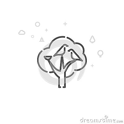 Bird Family with Nest on the Tree Vector Line Icon, Symbol, Pictogram, Sign. Geometric Background. Editable Stroke Stock Photo