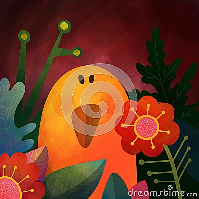 Bird. Fancy drawn, stylized bird-illustration Cartoon Illustration