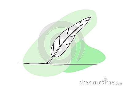 Bird feather one line drawing colored with pastel colors. Vector illustration Vector Illustration