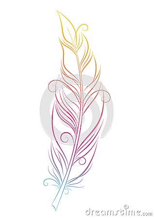 Bird feather vector illustration. Fluffy feather silhouette with gradient. Vector Illustration