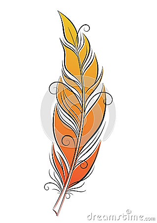 Bird feather vector illustration. Fluffy feather silhouette with gradient. Vector Illustration