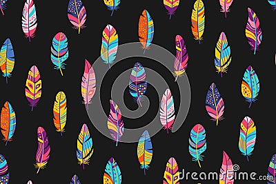 Bird feathers seamless pattern bohemian feather abstract boundless background print template vector Vector Illustration