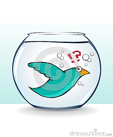 Bird in fish bowl Vector Illustration