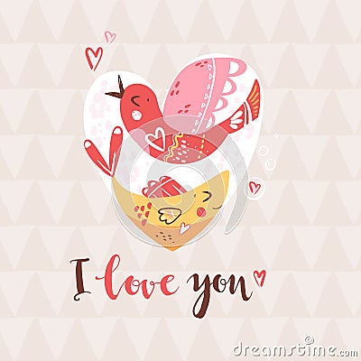 Bird and fish in the heart. Romantic composition. Metaphor of un Vector Illustration