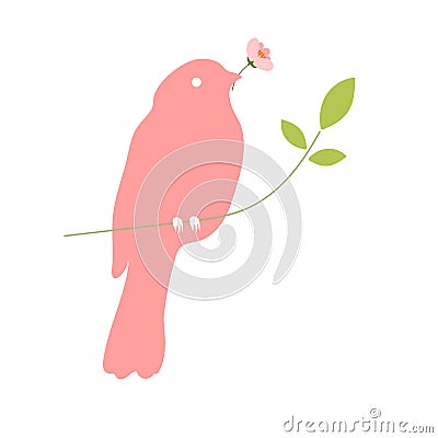 Bird with flower in beak Vector Illustration