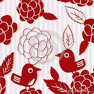 Bird Flower Silhouette Seamless Pattern Vector Illustration