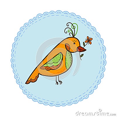 Bird with flower Vector Illustration