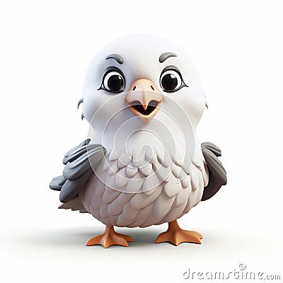 Cute Little Eagle 3d Clay Render On White Background Cartoon Illustration