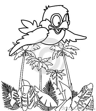 Bird flying over trees coloring page Stock Photo