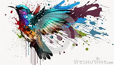 Bird flying in a Rainbow splash wave Stock Photo