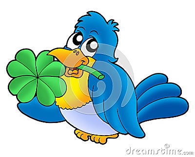 Bird with four leaves clover Cartoon Illustration