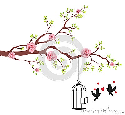 Bird of freeing from the cage to its lover Stock Photo