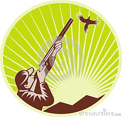 Bird Game Hunter with shotgun Stock Photo