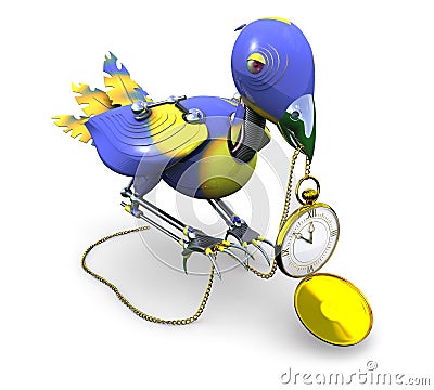 Bird with Golden Clock - 3D illustration Cartoon Illustration