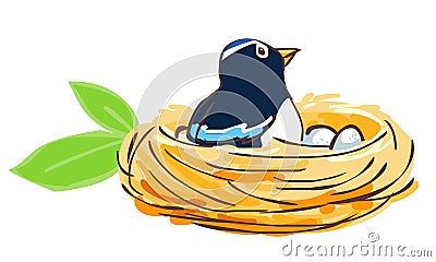 Bird hatch her egg in nest Vector Illustration