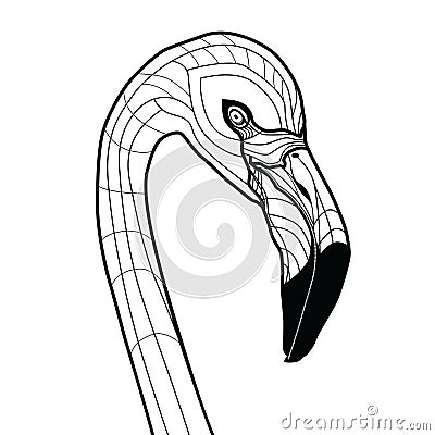 Bird head flamingo tattoo vector illustration isolated on white background sketch design for T-shirts Vector Illustration