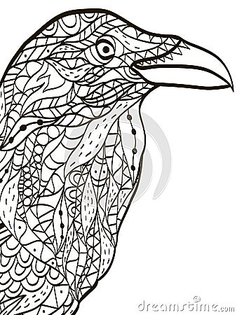 Bird head raven coloring book for adults vector Vector Illustration