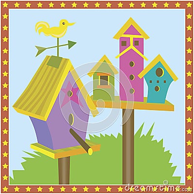 Bird Houses Vector Illustration