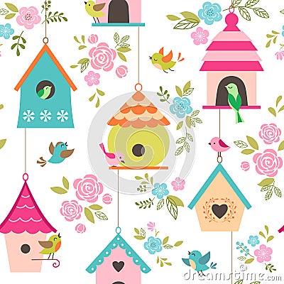 Bird houses pattern Vector Illustration