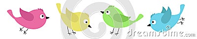 Bird icon line set. Cute kawaii cartoon funny baby character. Birds collection. Flying animal. Decoration element. Colorful Vector Illustration