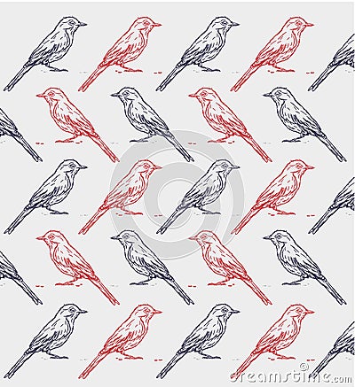 Bird ink pattern Vector Illustration