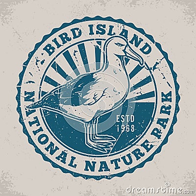 Bird island vintage sticker monochrome Vector Illustration