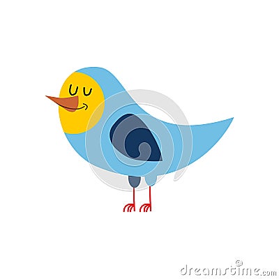 Bird isolated. Cheerful singing fowl on white background Vector Illustration