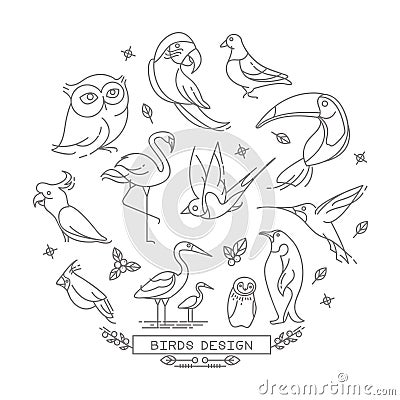 Bird line icons with outline style Vector Illustration