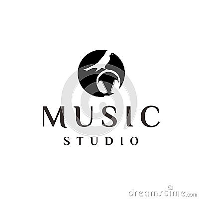 Bird with headset for music studio logo design template Vector Illustration