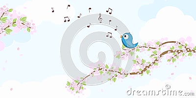 Bird in love on blossom branches Vector Illustration