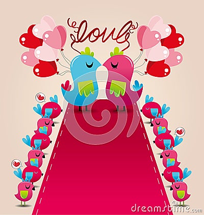 Bird love wedding card Vector Illustration