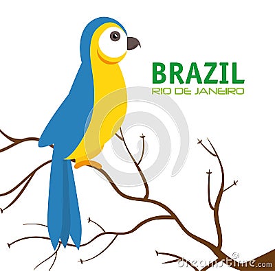 Bird macaw blue and yellow brazil Vector Illustration