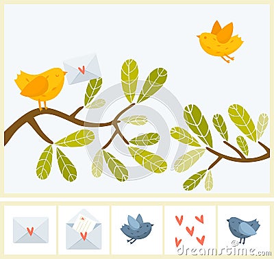 Bird mail Vector Illustration