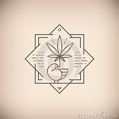 Bird with marijuana leaf brown emblem Vector Illustration