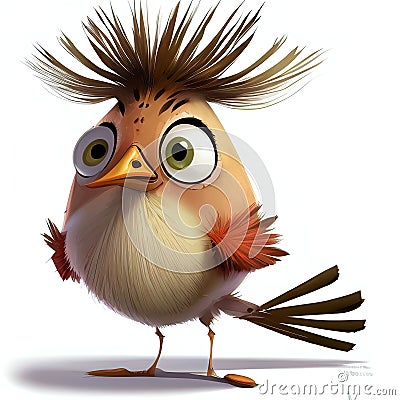 a bird with a mohawk on its head and eyes looking angry with a frown on its face and a long tail Stock Photo