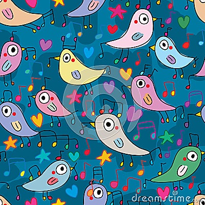 Bird move noisy music note seamless pattern Vector Illustration