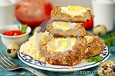 Bird nest Easter recipe - meat nests , baked minced meat cutlet Stock Photo