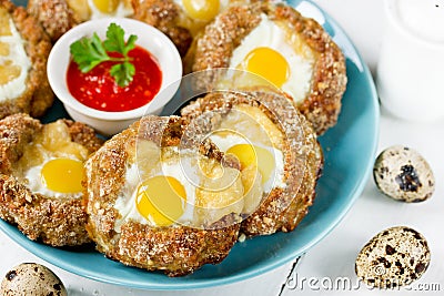 Bird nest Easter recipe - meat nests , baked minced meat cutlet Stock Photo