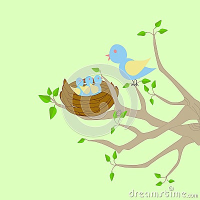 Bird nest on a tree Vector Illustration