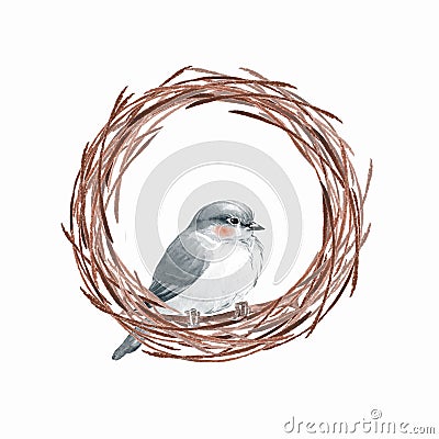 Bird and nest Cartoon Illustration