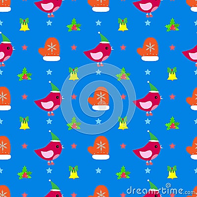 Bird New Year seamless pattern Stock Photo