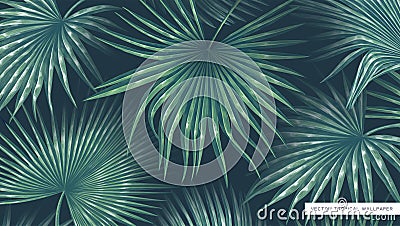 Realistic vector and volumetric background with hand-drawn giant palm leaves. Vector Illustration