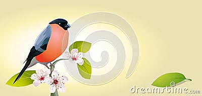 Bird perched on flowers Vector Illustration
