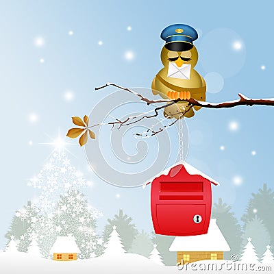 Bird postman at Christmas Stock Photo