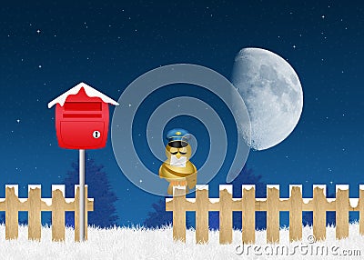 Bird postman with letter of Santa Claus Stock Photo