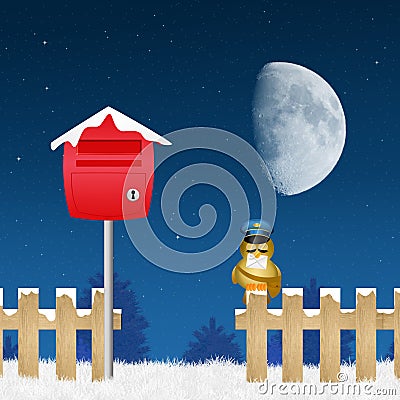 Bird postman with letter of Santa Claus Stock Photo