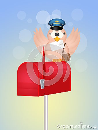 Bird postman on mailbox Stock Photo