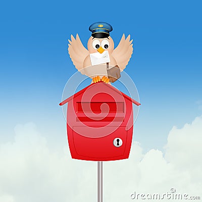 Bird postman and mailbox Stock Photo