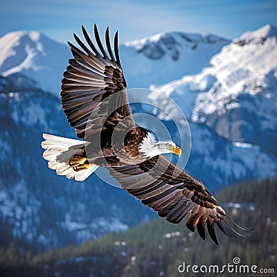 Eagle flying over mountains. Stock Photo
